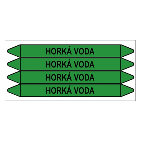 Značení potrubí, horká voda,4 ks, 250 × 26 mm